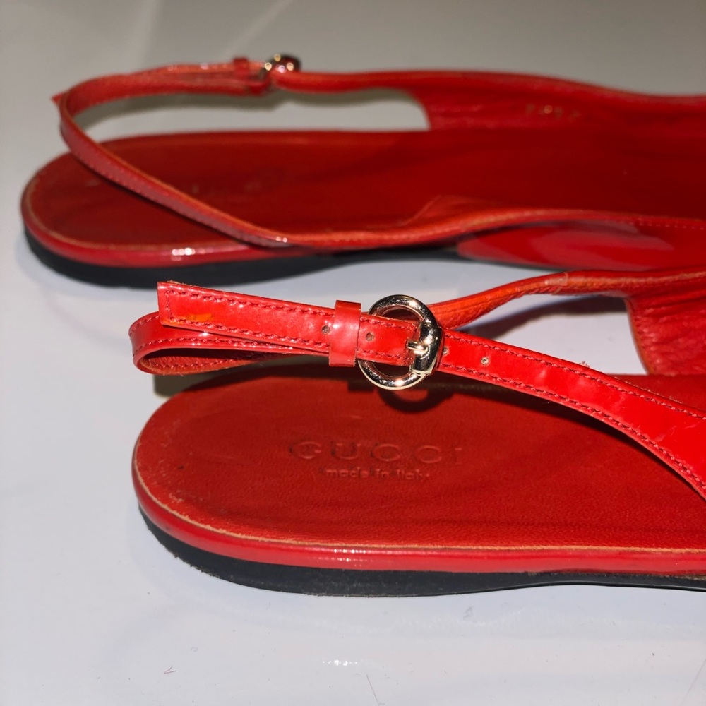 Gucci Horsebit Red Patent Slingback Sandal Flats - Picture 10 of 17